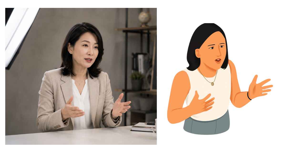 攝影機替你說話的三種擺放方式:仰角、平視、俯角的人設效果 俯角加 45° 側面鏡位示意:受訪者對畫外訪談者侃侃而談
